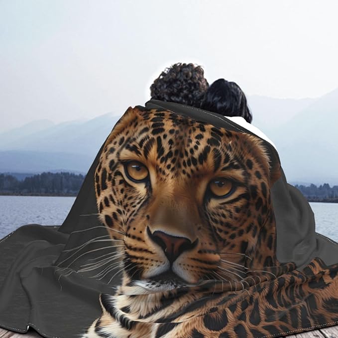 Leopard 60x50 Printed Soft Fleece Blanket for Sofa Bed and Camping - Cozy Blanket for Travel Picnics Nighttime Use
