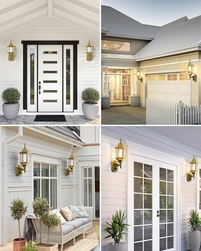 Redluck Motion Sensor Outdoor Lights 2 Pack 16 inch Dusk to Dawn Outside Porch Lights Waterproof Anti-Rust Aluminum Outdoor Wall Lights Exterior Lighting Fixtures for House Garage Front Door Gold