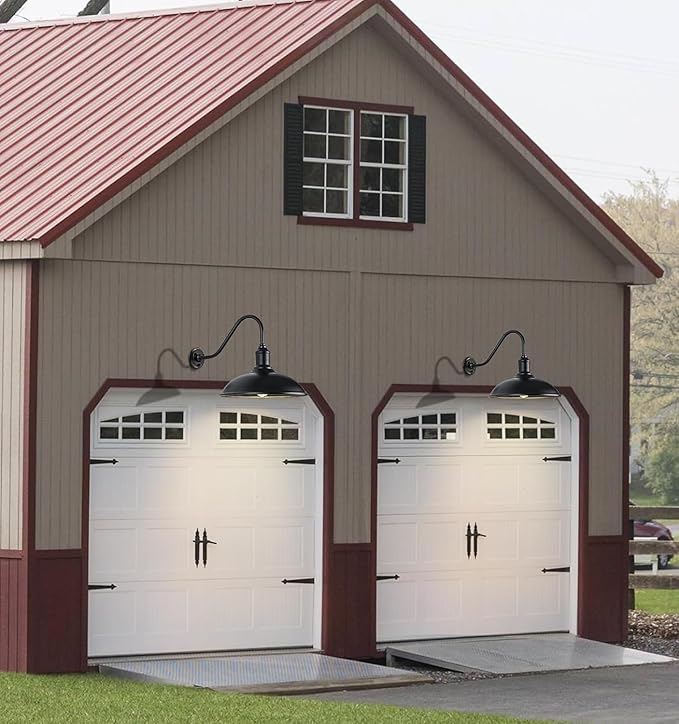 21 Inch Large Dusk to Dawn Outdoor Barn Light Farmhouse Gooseneck Exterior Light Fixture Wall Mount Vintage Black Outdoor Barn Light FixturesGooseneck Light Fixtures for Garage