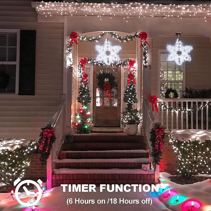 DBFAIRY 27 Christmas Big Snowflake Lights Mains Powered Window Hanging Lights Christmas Snowflakes Light16.8Ft Long Cable Festive Decor for Porch Wall Window Decor
