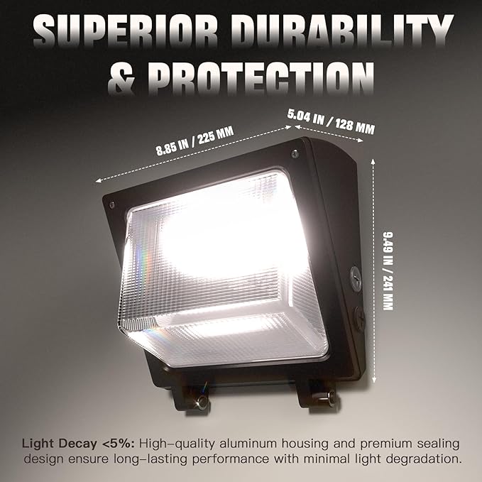 LED Wall Pack Light 75/65/50W with Dusk-to-Dawn Sensor 11250 LM 6000/5000/4000K LED Security Flood Lighting 120V Outdoor Wall Lights for Parking Lots|Warehouses|Factories|Yard 2 Pack