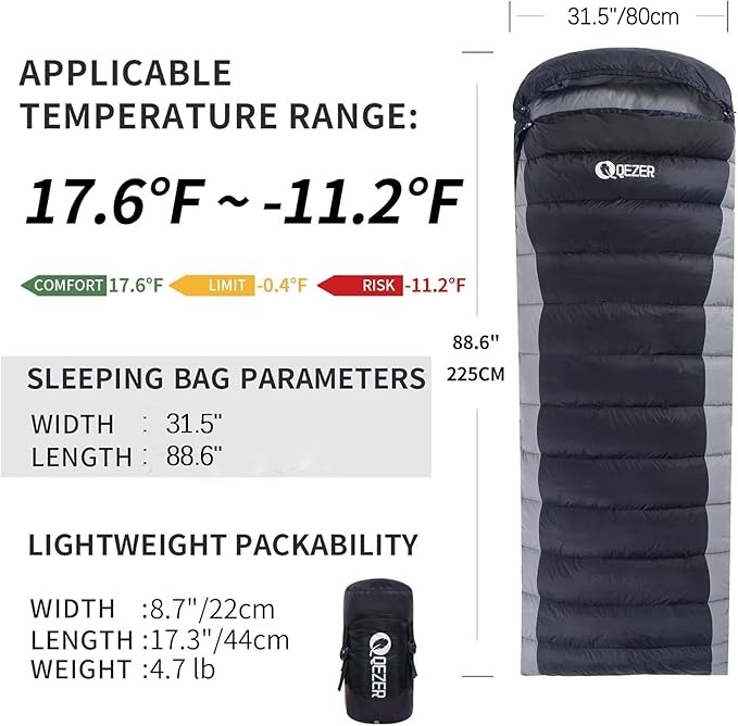 Ultralight Down Sleeping Bag for Adults - 600 Fill Power Cold Weather Backpacking Camping Hiking