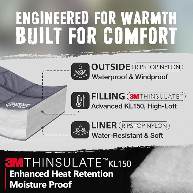 3M Thinsulate Insulation Puffy Camping Blanket for Cold Weather Queen Size Warm Camping Quilt with Zipper Waterproof Outdoor Sleeping Bag for Hammock Cozy &amp Versatile Gift for Men and Women