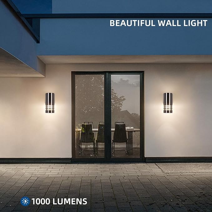 Outdoor Wall SconceCylinder Wall Light with Stainless Steel 304 and Toughened GlassWaterproof Up Down Light for Garden Patio Bedroom Living Room (Brushed Nickel 8.7 HeightNo Bulbs)