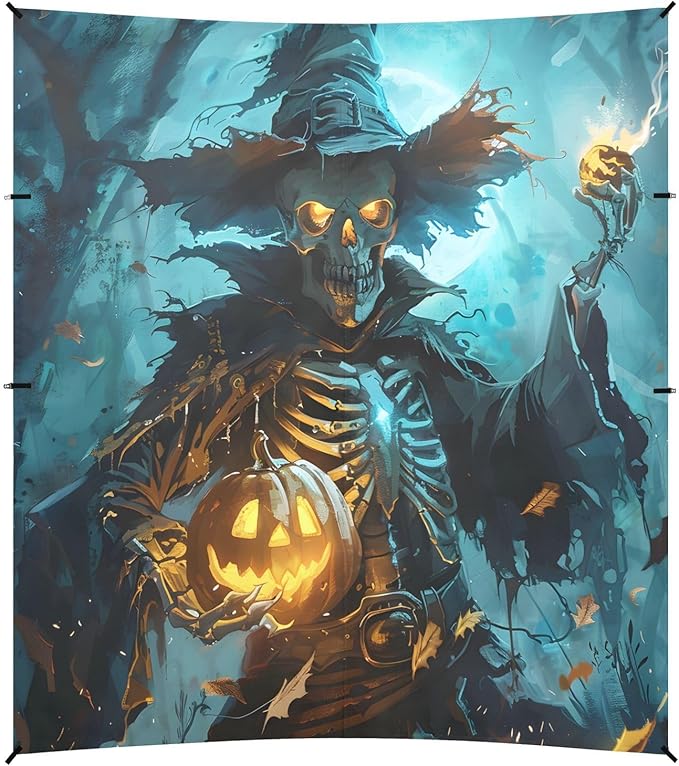 ALAZA Halloween Skull Pumpkin Beach Tent Sun Shelter UPF50+ Protection Beach Shade Canopy w/ 4 Sandbags for Outdoor Camping Fishing Backyard Fun Picnic 10x9 ft