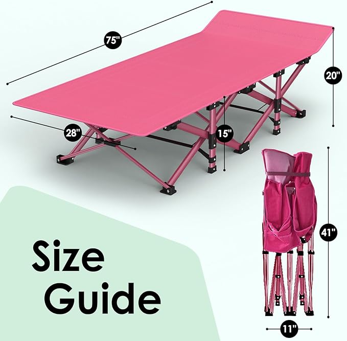 Suteck Camping Cot Folding Camping Cot Bed for Adults Sleeping 1200D Double Layer Oxford Portable Folding Outdoor Cots for Camping W/Soft Pad Carry Bag for Home Office Nap Beach Travel 500LBS