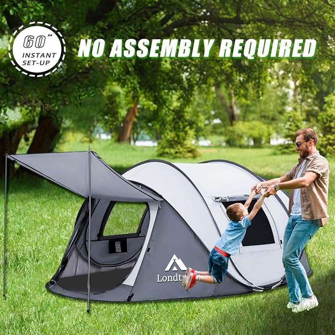 4 Person Easy Pop Up Tent Waterproof Automatic Setup 2 Doors-Instant Family Tents for Camping Hiking &amp Traveling
