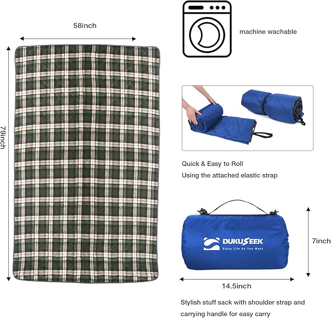 DUKUSEEK Hooded Outdoor Blanket Waterproof Camping Blanket Quilted Thick Fleece Warm Windproof Sand Proof Portable and Wear-Resistant Perfect for Stadium Picnic Camping