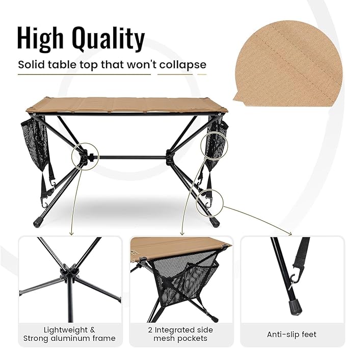 Portable Outdoor Side Table Folding Waterproofs Hiking Backpacking Fabric Metal Texture for Carrying Backpacking
