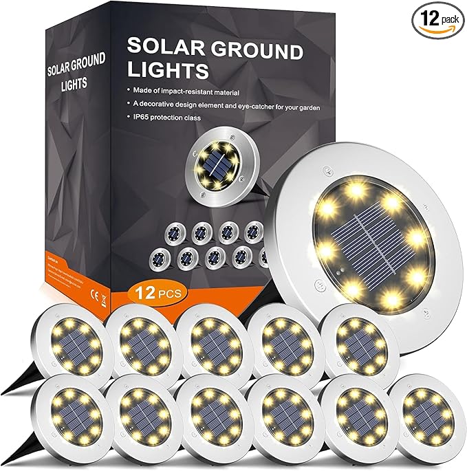 INCX 4.6 inch Solar Lights Outdoor Waterproof12 Pack Solar Lights for Outside Solar Garden Lights Landscape Lighting for Patio Pathway Lawn Yard Deck Driveway Walkway Warm White
