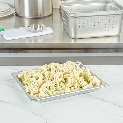 Restaurantware Hotel Pan 1 Count 1/2 Half Size Anti-Jam 1.2” Deep Freezable 24 Gauge Stainless Steel Steam Pan - Lid Sold Separately for Use in Commercial Kitchens Catering Event and Parties