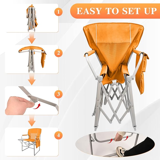 Camping Directors Chair Portable Folding Chair with Side Table and Pocket for Beach Camping Lawn &amp Fishing Tangerine