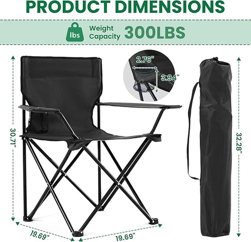 2 Pack Folding Camping Chairs for AdultsFoldable Portable Beach Chairs with Carry Bag &amp Cup Holder Compact Design for CampingBeach Picnicsand Fishing Supports 300LBS（Dark Black）