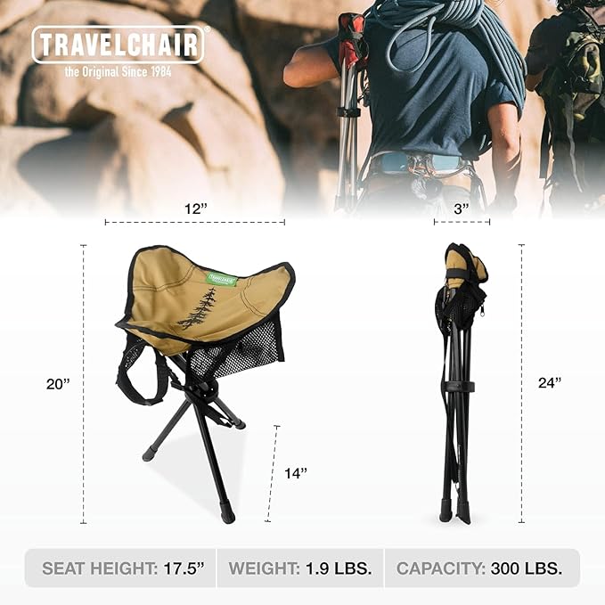 Travel Chair Slacker Tripod Chair for Camping Lightweight Chair Adjustable Carry Strap for Easy Transport Made with Recycled Fabric Perfect for Outdoor Adventures Repreve (Brown/Khaki)