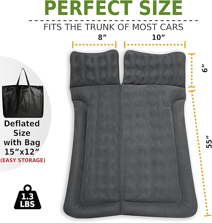 ZONETECH Car Inflatable Trunk Air Mattress- Flocking Travel Blow Up Bed with Pump and 2 Pillows Universal for Cars SUVs or Trucks 2 Pack