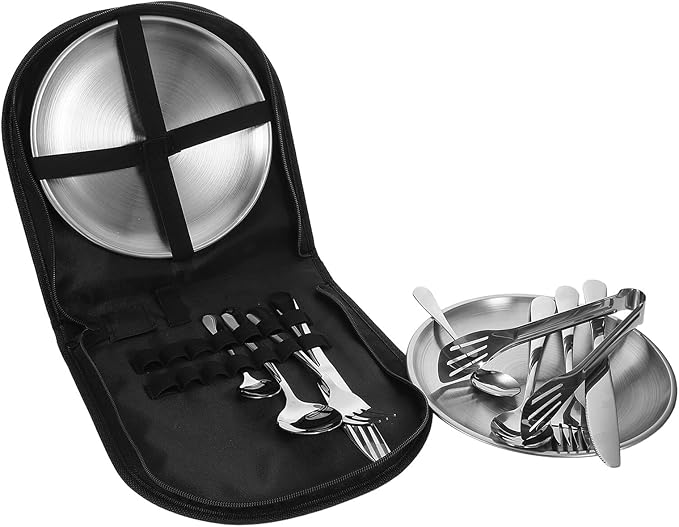 Outdoor Stainless Steel Tableware Set with Fork Spoon Knife 11pcs Portable Camping Cutlery Set Travel Utensils for Hiking Picnic and Family Outdoor Meals