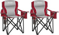 Padded Camping Chairs for Adults 2 Pack Oversized Folding Outdoor Chairs Weight Capacity 475lbs with Cooler Bag Cup Holder Storage Pocket Carry Bag - Red