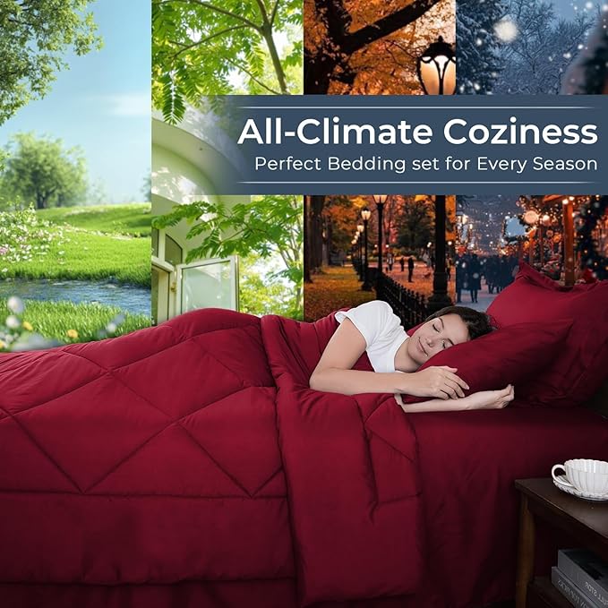 HEVUMYI Red Twin-XL Comforter Set - 5-Piece All Season Bed in a Bag Twin-XL Ultra Soft Bedding Set with Comforter Flat Sheet Fitted Sheet Pillowcases Pillow Shams