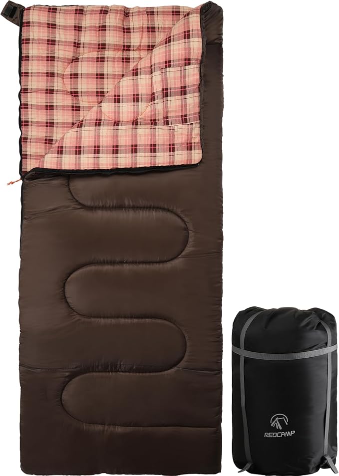 REDCAMP Cotton Flannel Sleeping Bag for Camping Backpacking Adults Cold Weather Envelope Sleeping Bags with 2/3/4/6lbs Filling