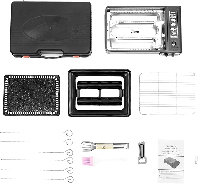 Gas Grill Butane Grill Stove Portable Camping Grill Gas Stove Free Standing BBQ Grill Portable Butane w/Grilling Net Carry Case for Camping Traveling Outdoor Cooking Black