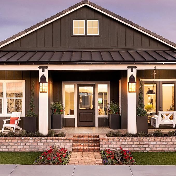 2-Pack Dusk to Dawn Outdoor Lights for House Exterior Porch Light Fixtures Wall Mount with Photocell Sensor Oil Rubbed Bronze Wall Lantern Waterproof Outside Wall Sconce Lighting for GarageDoor