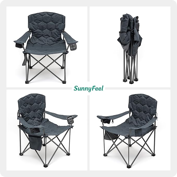 SUNNYFEEL XXL Oversized Camping Chair Heavy Duty 500 LBS for Big Tall People Above 6'4 Padded Portable Folding Sports Lawn Chairs with Armrest Cup Holder &amp Pocket for Outdoor/Travel/Picnic/Camp