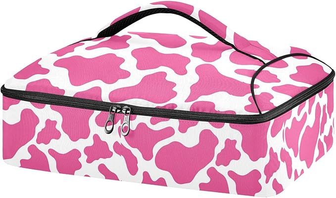 Casserole Carrier Pinkish and White Cow Print PatternInsulated Casserole Carrier for Hot or Cold Food Thermal Lunch Tote for Potluck Parties Picnic Beach Fits 9 x 13 Inches Baking Dish