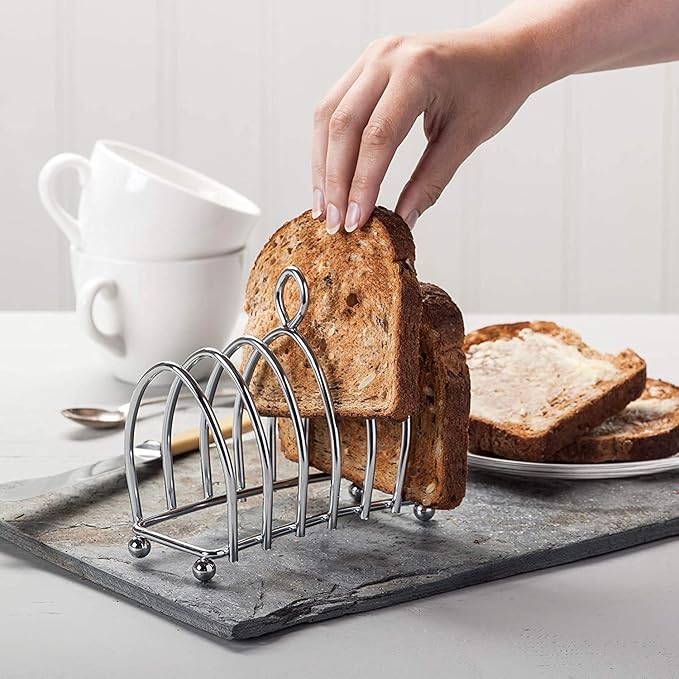 Kilo Victorian Design Chrome 6 Slice Toast Rack with Ball Feet and Loop Carry Handle