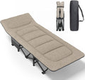 ATORPOK Camping Cot for Adults with Cushion and Pillow Portable Folding Bed for Sleeping Lightweight Tent cot with Carry Bag Supports 450 lbs (Khaki)