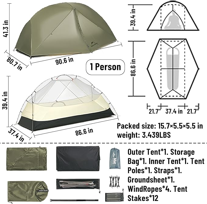 Naturehike 2025 Mongar Pro/Base Camping Tent 1-3 Person Ultralight Backpacking Tent 20D Nylon 3 Season Waterproof Mongar 2 Person Hiking Tent for Backpacker Trip Solo Camping