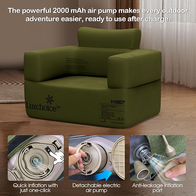 Inflatable Couch Premium Oxford Cloth Inflatable Sofa with Built-in Rechargeable Pump Portable Blow Up Couch for Camping Outdoor Travel Home Guests Backyard Patio | Durable Fabric Easy Inflation Wat