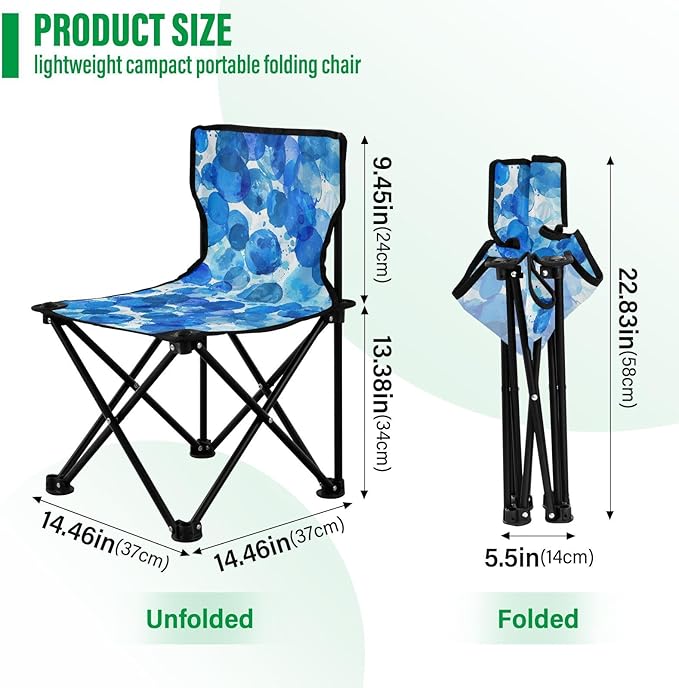 White Background Blue Circles Translucency Folding Camp Chairs for Adults Ultra-Lightweight Portable Chairs for Adults with Carrying Bag Travel Chair for Traveling Camping