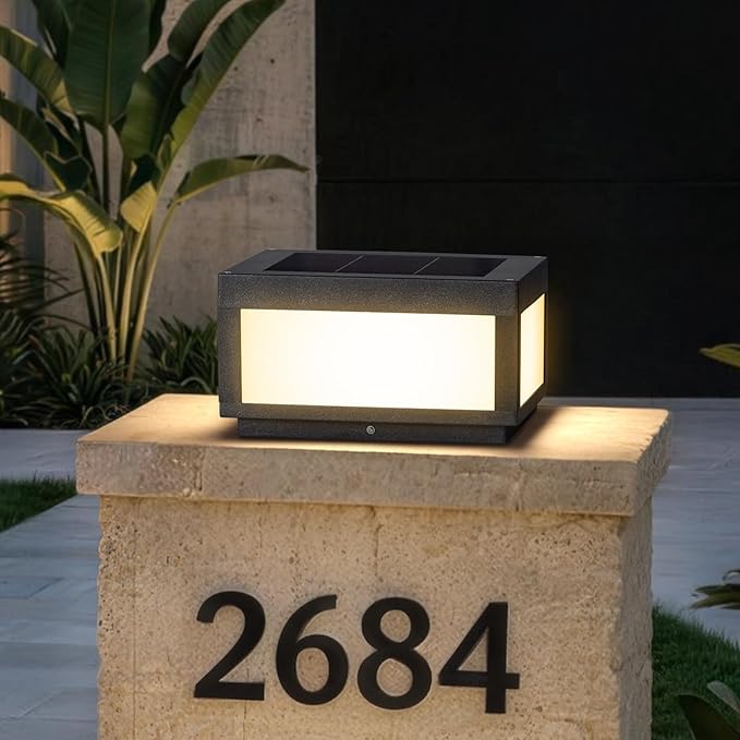 Large Solar Post Lights Outdoor Square Solar Pillar Lights 12x12 Solar Power Column Light Waterproof Modern Post Lamps Outdoor Dusk to Dawn Lantern Column Lamp for Driveway Entrance Pillars