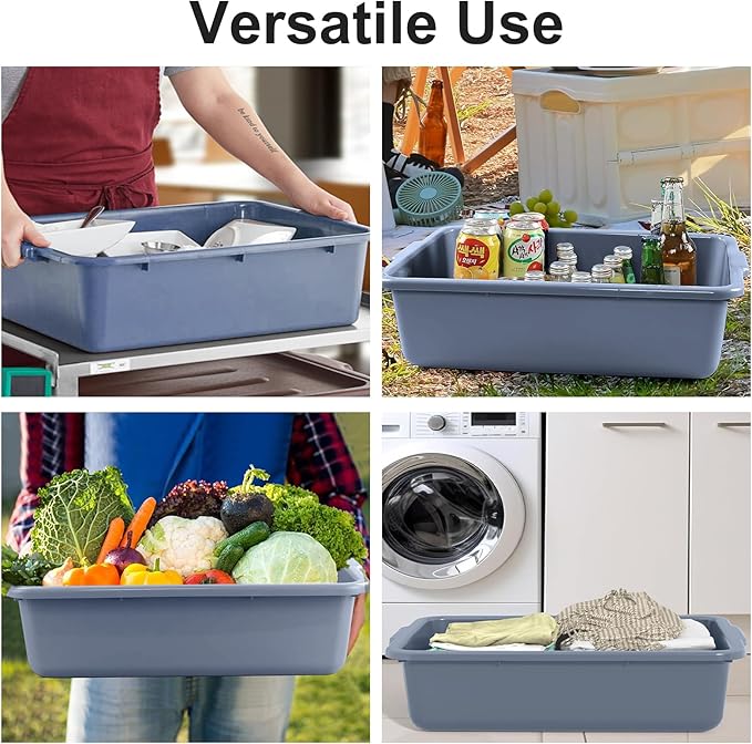 DUNCHATY 8.6 Gallon (33L) Plastic Bus Tubs - Extra Large Commercial Grade Utility Box and Wash Basin Boxes for Restaurant Kitchen Organization and Storage - 24.5 L x 16.5 W x 7 H (8.3Gal/33L)