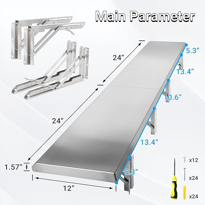 Concession Shelf Drop Down 48 x 12 Folding Concession Stand Shelf Commercial Grade Stainless Steel Foldable Concession Shelves for Snack Bar Food Cart Movie Theater
