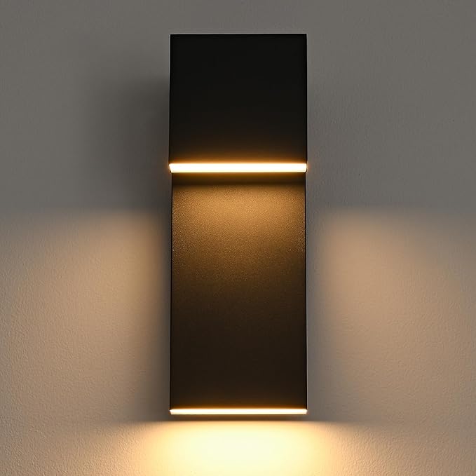 Modern LED Outdoor Wall Light 3000K 18W IP65 Waterproof Integrated LED Outdoor Wall Sconce Anti Rust Black Porch Lights Exterior Lighting Outside Lights Fixture for GarageBalconyBackyard 2PACK
