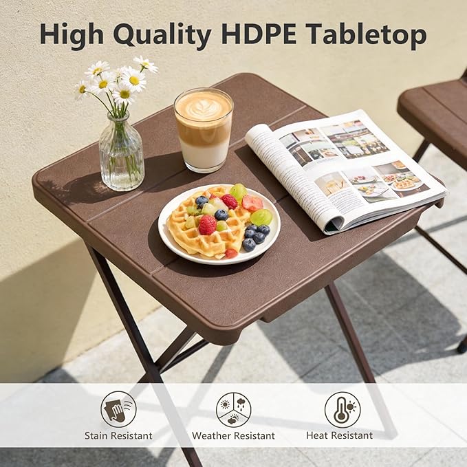 Folding Table 27 Inch Square Folding Table No Assembly Portable Camping Picnic Table Heavy Duty Steel Frame Outdoor Coffee Table Patio Card Table for Small Spaces RV Parties 400 LBS Capacity