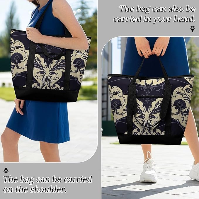 Insulated Shopping BagLarge Reusable Cooler Bags Bat Pattern Printed Foldable Shopping BagTravel Waterproof Shoulder Bag