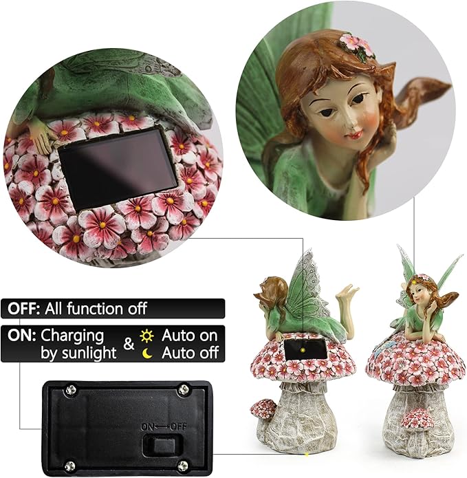Fairies for Fairy Garden - Fairy Outdoor Statue Solar Powered Resin OrnamentsPatio Lawn Yard PorchFairy Figurines for Home Garden Gifts8.66 inches Tall