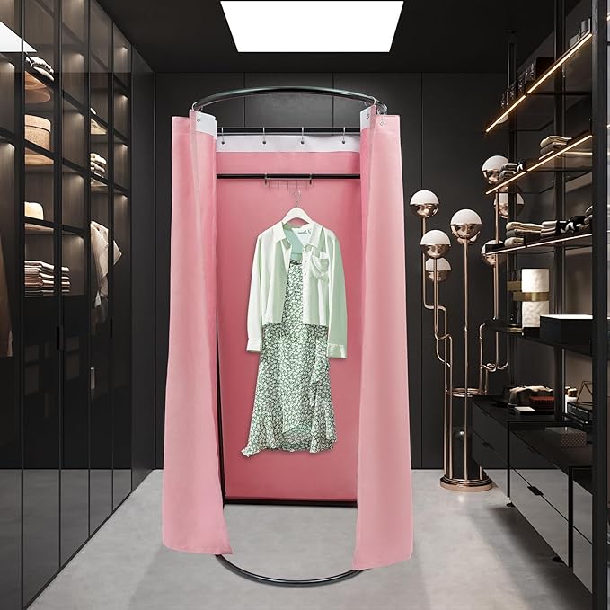 Portable Fitting Room Changing Booth 78.7 High Privacy Pop-Up Tent with Curtain 66lbs Capacity for Retail Events Beach Camping Photography Studio (Pink)