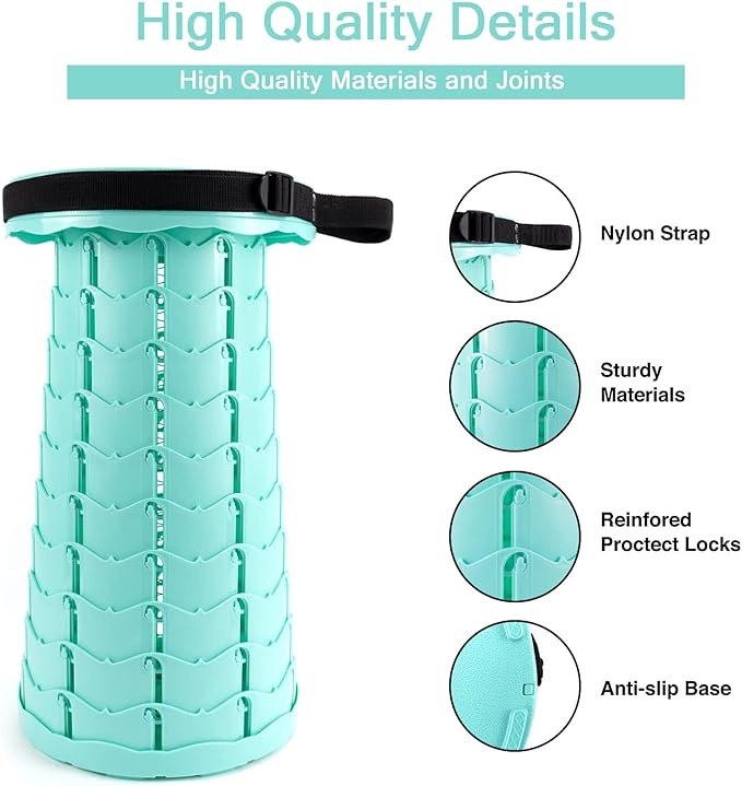LB Portable Collapsible Retractable Folding Stool Lightweight Telescoping Foldable Camping Stool for Adults for Outdoor Fishing Hiking Gardening Travel BBQ Hunting Indoor Activities (Lake Green)