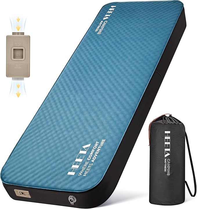 HEETA Self Inflating Sleeping Pad with Electric Pump 4 Ultra Thick Memory Foam Camping Mattress 9.5 R-Value Insulated Sleeping Mat Easy to Inflate &amp Deflate for Camping Car Travel Tent Cot Bed