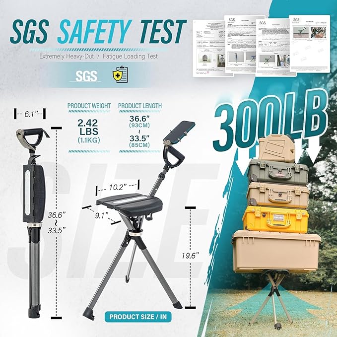 STEP2GOLD Ta-Da Chair Series 2 PRO Portable Trekking Hiking Pole Folding Walking Stick with Seat Walking Cane with Chair Foldable Chair Lightweight Aluminum Easy Carry and Storage Anti-Slip
