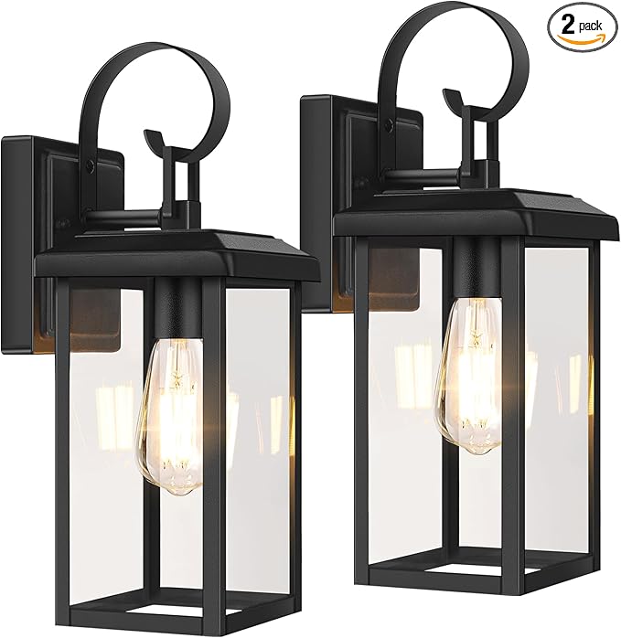 BesLowe 2-Pack Outdoor Wall Light Fixtures 15 Exterior Lighting Fixtures Wall Mount Waterproof Porch Lights Outdoor Wall Sconces Lanterns Modern Outside Lights for House Front Door Garage Black