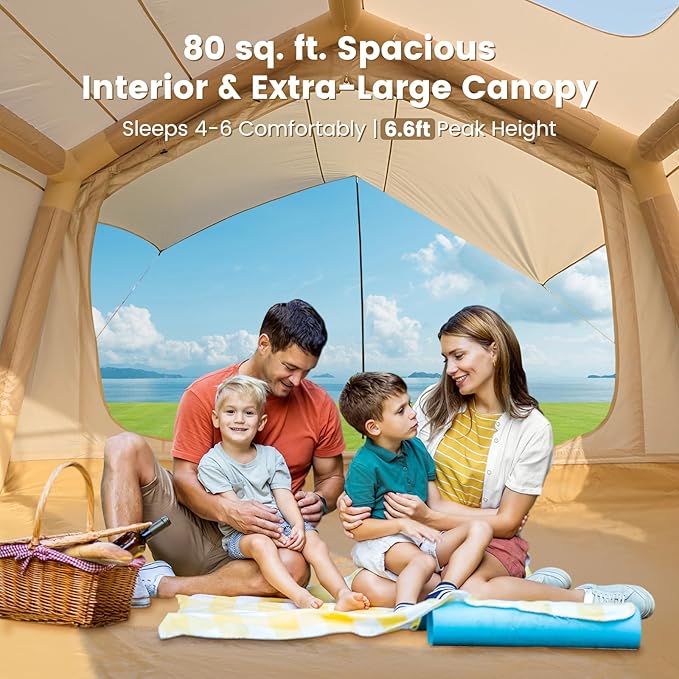 ABORON 2/6/8/10/12 Person Inflatable Camping Tent Easy Setup Blow Up Tent with Hand Pump PU3000mm Waterproof &amp Breathable 4 Season Glamping Tent for Outdoor Camping
