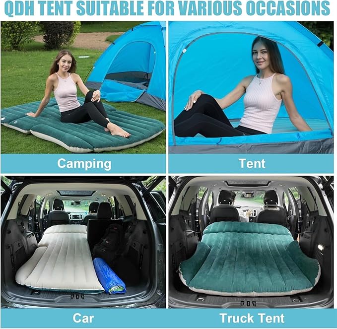 Camping Inflatable Mattress Waterproof Portable Inflatable Bed SUV Car Inflatable Mattress PVC Flocking Double Layer Design with Pump for Fast Inflation