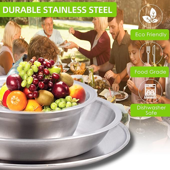 Acelane Camping Mess Kit Camping Plates Dishes Stainless Steel Camping Utensils Set Tableware Dinnerware with Bowls Cups Cutlery 1-2 Person for Backpacking Hiking Picnic BBQ RV Travel