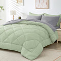 HEVUMYI Twin-XL Comforter Set - 5-Piece All Season Bed in a Bag Twin-XL Ultra Soft Bedding Set with Comforter Flat Sheet Fitted Sheet Pillowcases Pillow Shams Sage Green &amp Light Grey