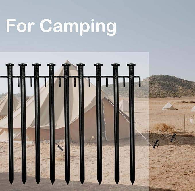Cheardia 20 Pack Tent Stakes Heavy Duty 7.8 Inch Outdoor Camping Pegs Stakes Black Metal Ground Stakes Spikes for Tent Tarp Canopy Unbreakable and Inflexible