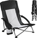 DUMOS Low Beach Chair for Adults Lightweight Folding Beach Chair with Cup Holder Storage Bag Breeze Mesh Back Padded Armrests Compact Low Profile Chair for Camp Picnic Lawn Sand